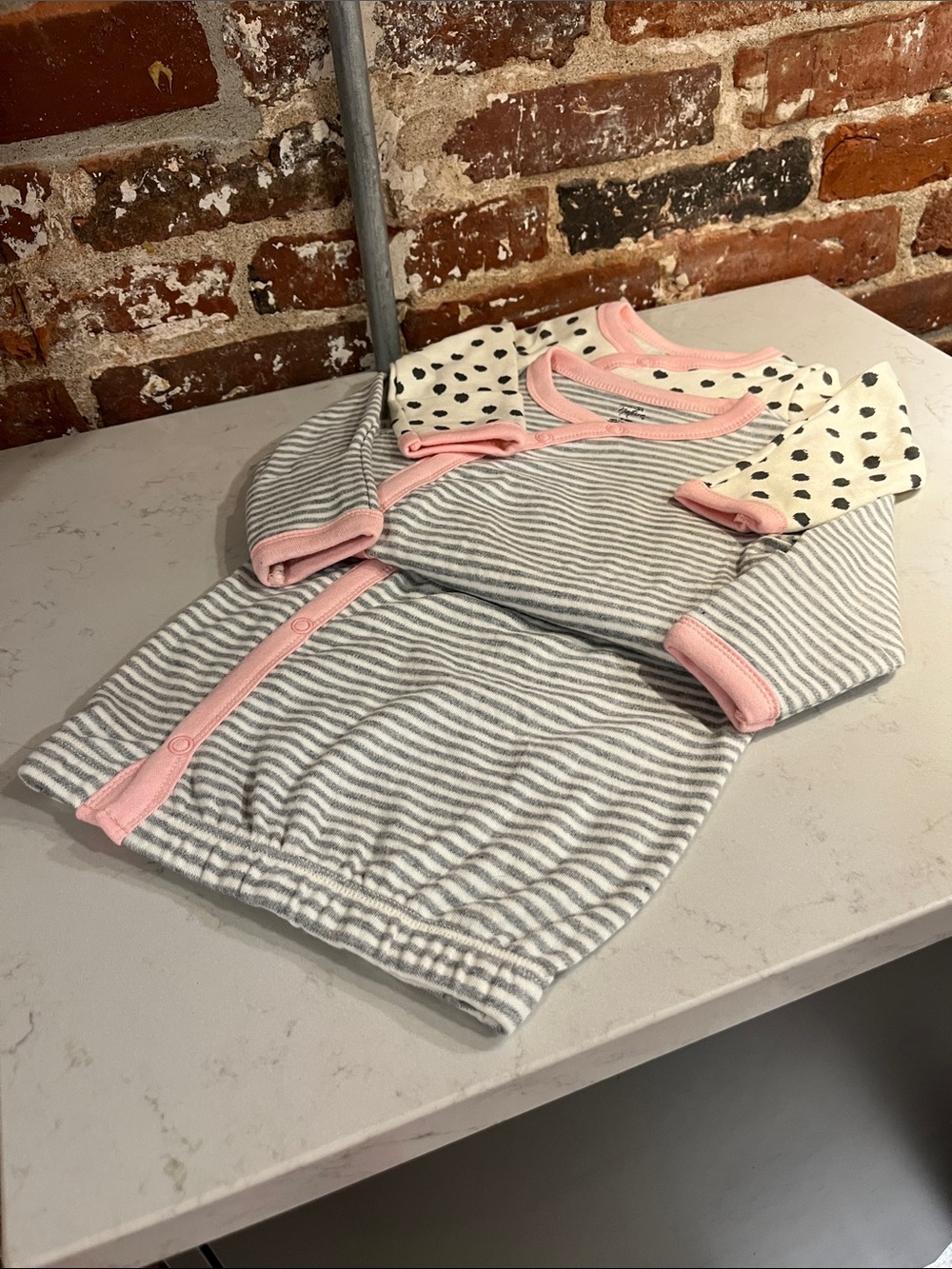 Newborn baby Cotton Sleep Gown with Pink Trim and Polka Dot Sleeves 100%